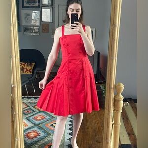 Escada Red Double-Breasted Pleated Structured Dress Sundress